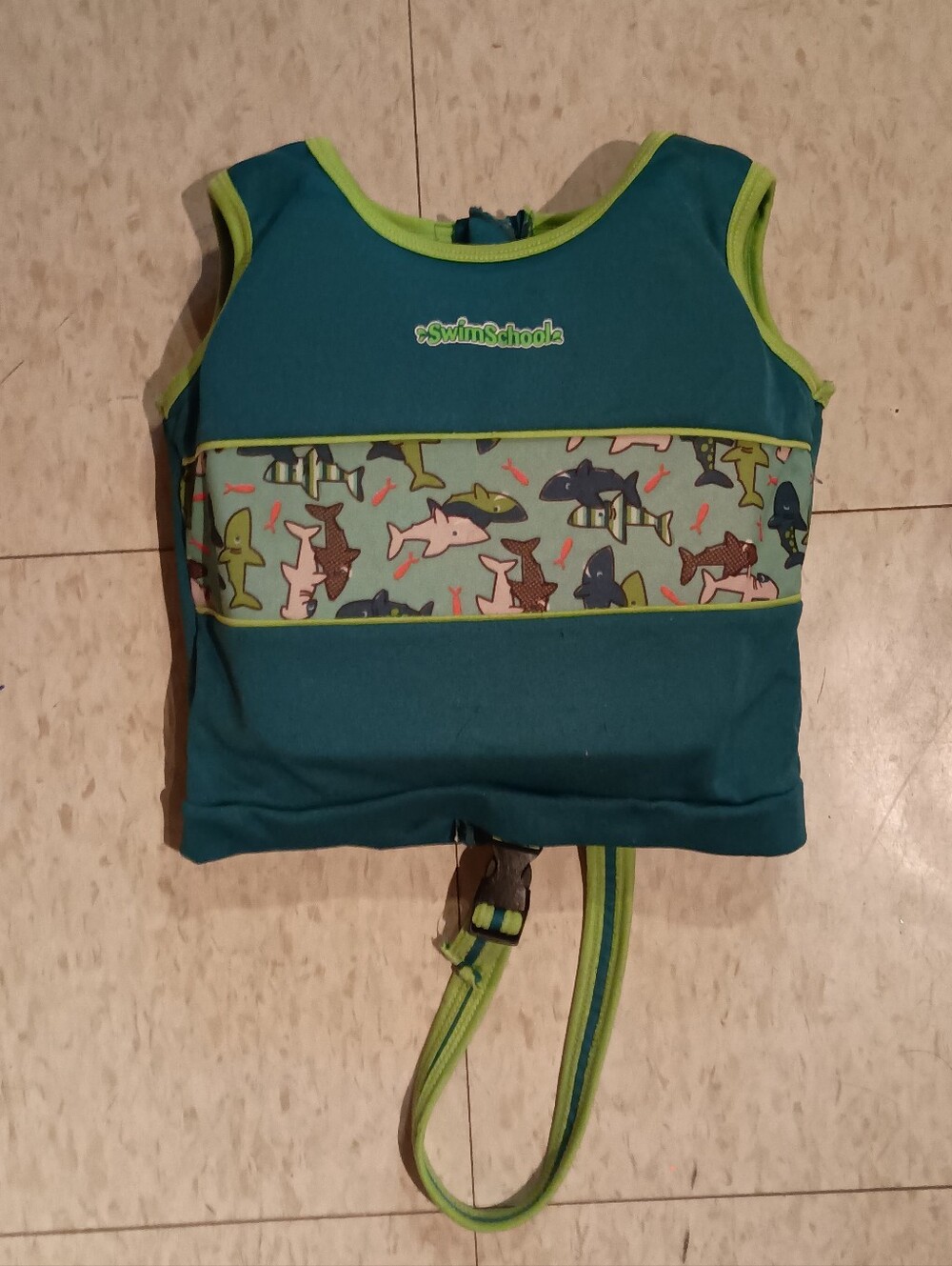 SwimSchools Kids Teal Pool Swim Vest with Shark Print